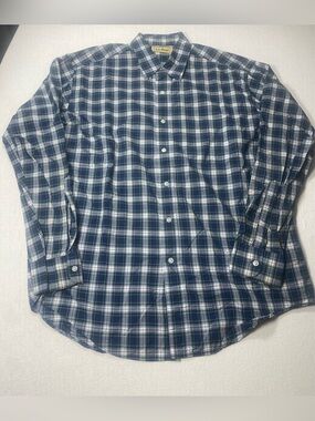 L.L. Bean Men's Navy and White Plaid Button-Down Shirt